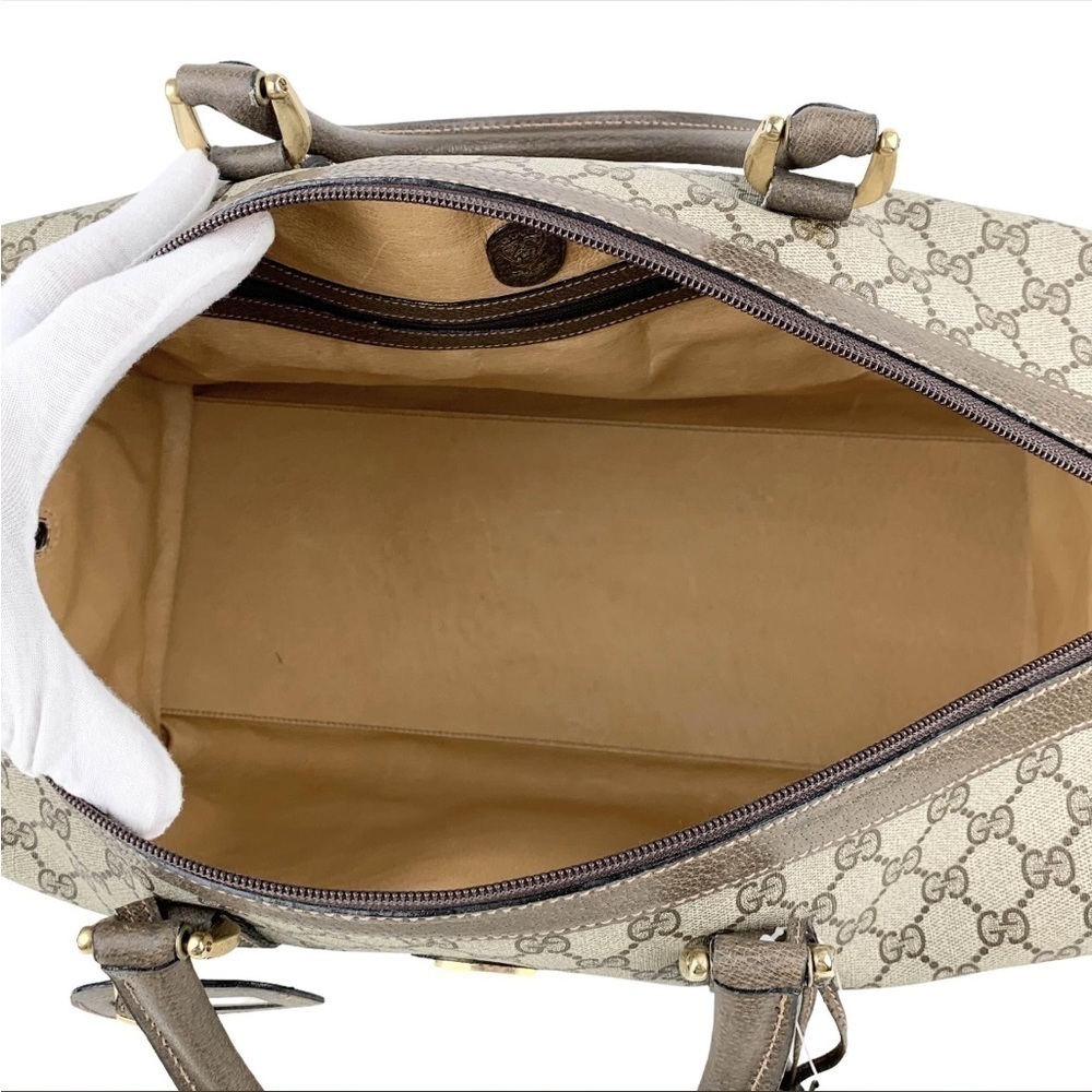 Vintage Gucci GG Supreme Boston Bag Travel Duffle Brown Monogram Leather Trim - Picture 5 of 15